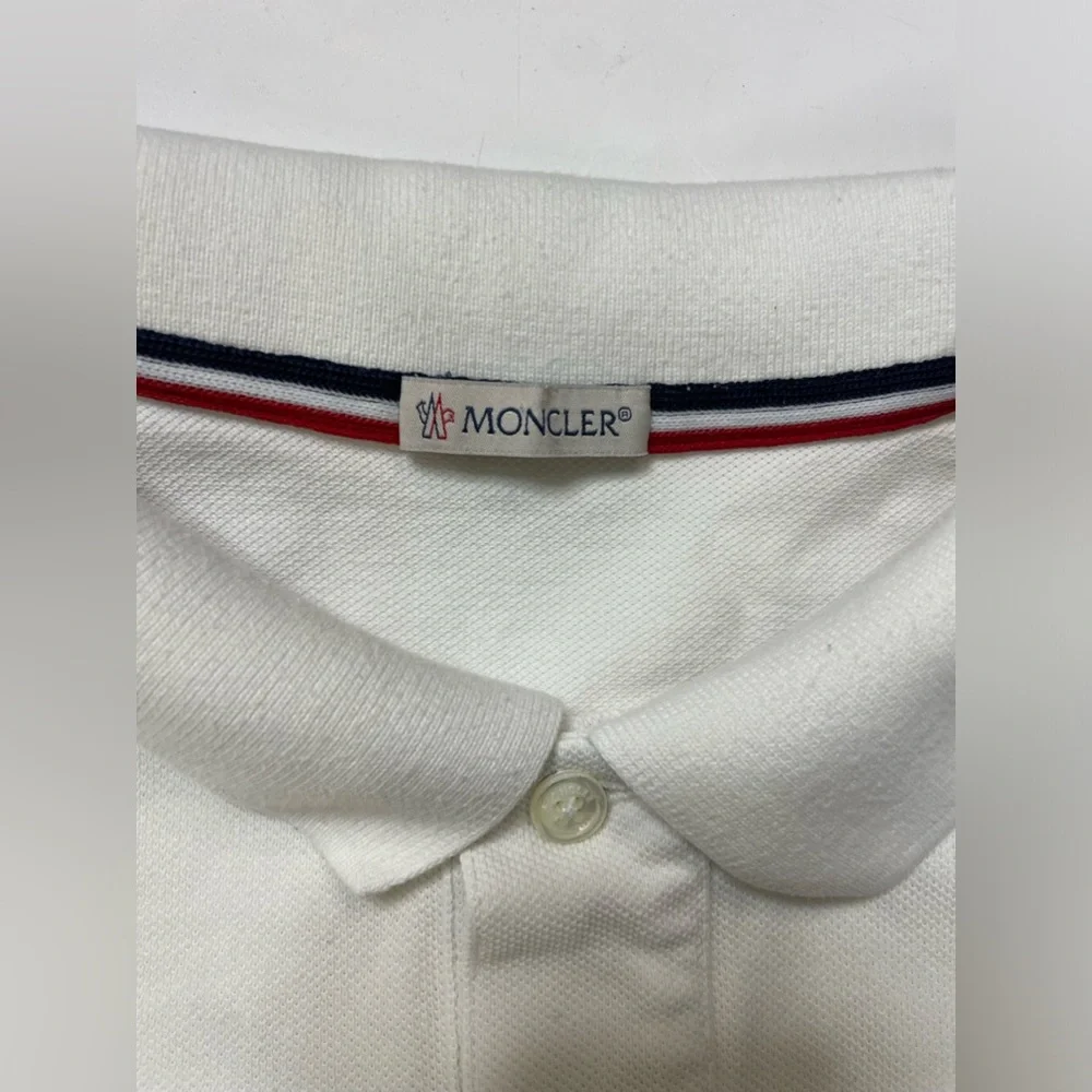 Moncler White Polo Shirt with Black and Red Logo - Picture 6 of 10